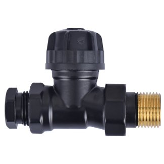 Thermostatventil ohne Kopf 1/2", gerade, inkl. Adapter, Matt Schwarz