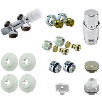 Riko Komplettes winkliges Bodenanschlussset (rechts) 16x2,0 mm + 15 mm Klemmring, Chrom