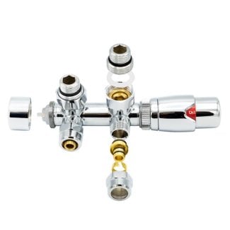 Chromfarbenes Anschlussset, Eckform, für Heizkörper mit Unteranschluss