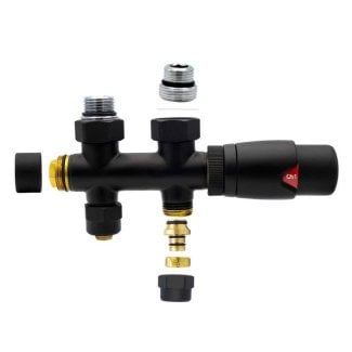 Schwarzes Anschlussset, gerade Ausführung, für Heizkörper mit Unteranschluss 