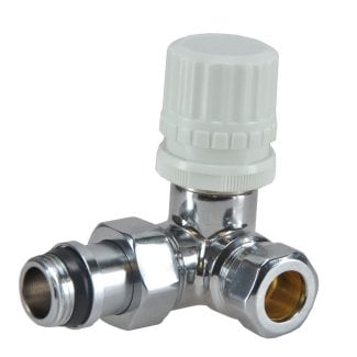 Luxus Thermostatventil 1/2" x 15 mm (M22) Klemm, winklig links, Chrom