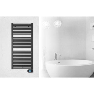 160x50 cm - Ecorad E-Basic Round - Mattschwarz 700 Watt - Elektrischer Badheizkörper