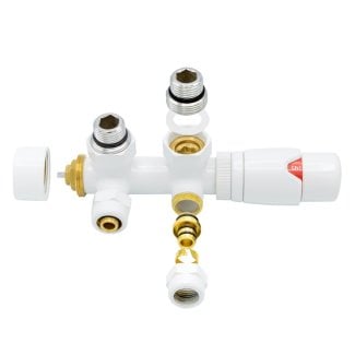 Weißes Anschlussset, Eckform, für Heizkörper mit Unteranschluss