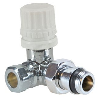 Luxus Thermostatventil 1/2" x 15 mm (M22) Klemm, winklig rechts, Chrom