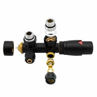 Schwarzes Anschlussset, Eckform, für Heizkörper mit Unteranschluss