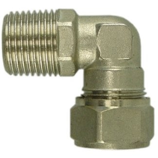 Heizkörperkupplung 1/2" x 15 mm Klemm, winklig, vernickelt