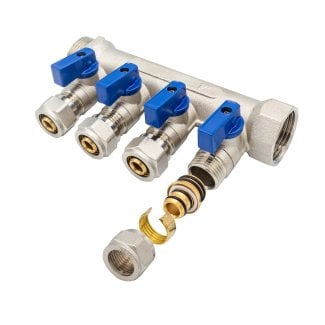 Verteiler mit Kugelhahn MV-1" 4x16 Blau