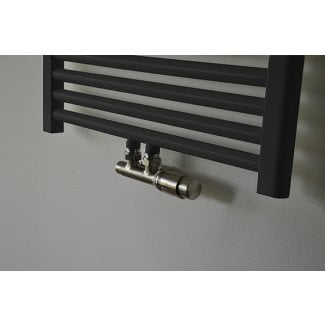 Riko Thermostat-Unterblock-Set, winklig-rechts, Gebürsteter Stahl