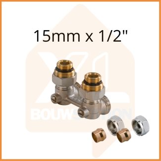 Zweirohr - Hahnblock in Eckform 15mm x 1/2''