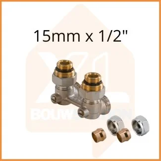 Zweirohr - Hahnblock in Eckform 15mm x 1/2''