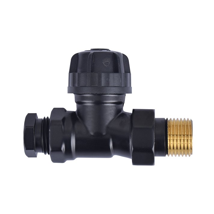 Thermostatventil ohne Kopf 1/2", gerade, inkl. Adapter, Matt Schwarz