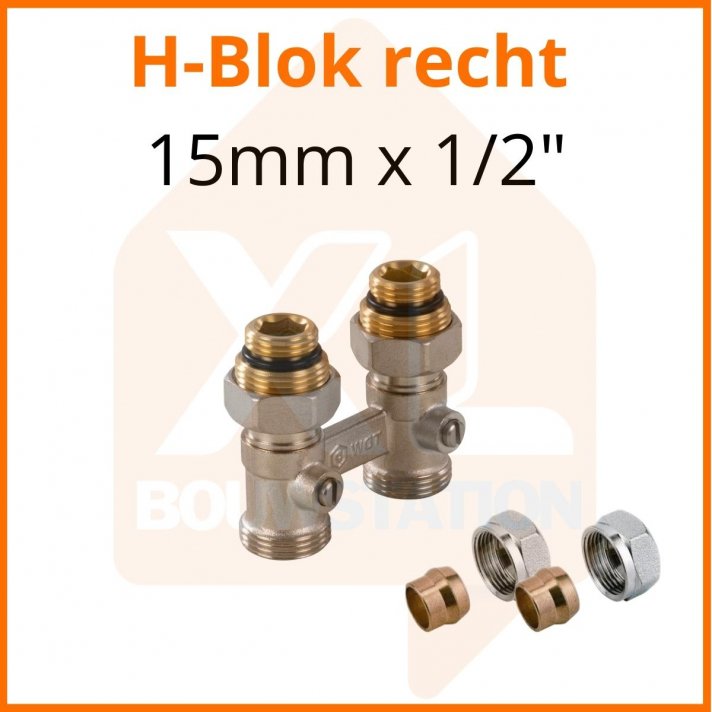 Zweirohr - Hahnblock in Durchgangsform 15mm x 1/2''