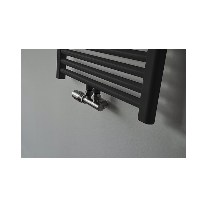 Riko Thermostat-Unterblock-Set, winklig-links, Gebürsteter Stahl