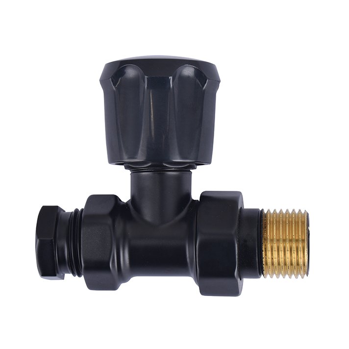 Heizkörperventil 1/2" x 15 mm inkl. Adapter, gerade, vernickelt, Matt Schwarz