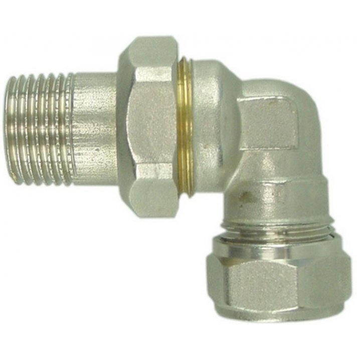 Heizkörperkupplung 3-teilig 1/2" x 15 mm Klemm, winklig, vernickelt