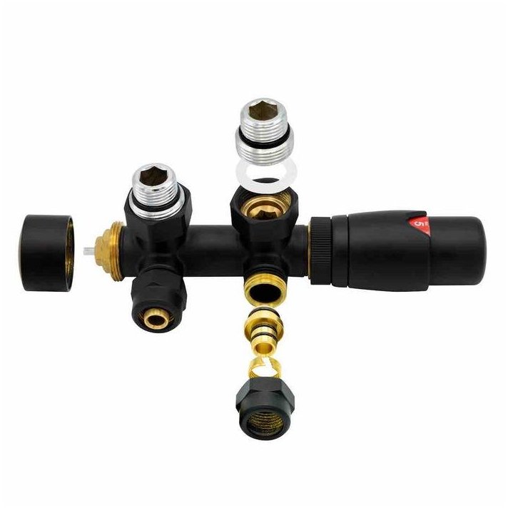 Schwarzes Anschlussset, Eckform, für Heizkörper mit Unteranschluss