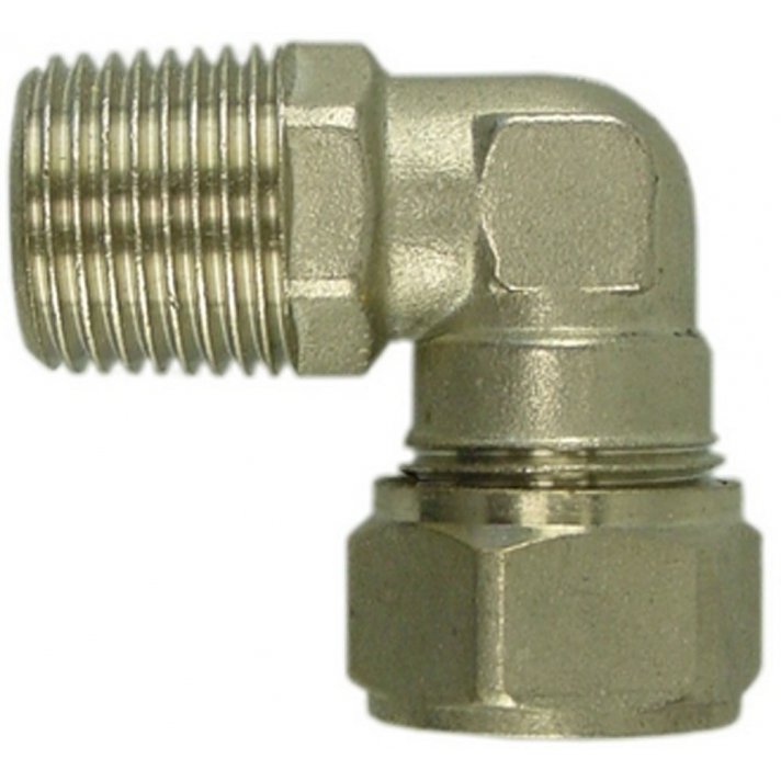 Heizkörperkupplung 1/2" x 15 mm Klemm, winklig, vernickelt