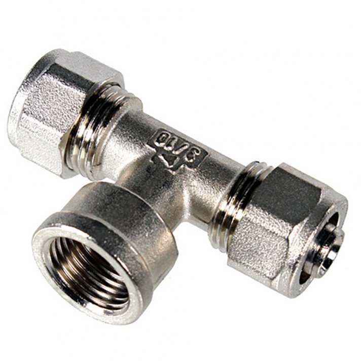 HS Schraubfitting x Innengewinde x Schraubfitting T-Stück für Alu-Mehrschicht-Verbundrohr | 20 x 1/2 x 20