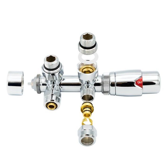 Chrom Heizkörper-Anschlussset, Winkel, für Heizkörper mit unterem Anschluss, für 16 mm Rohr