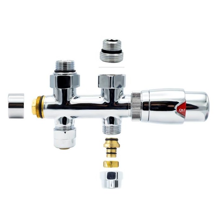 Chrom Heizkörper-Anschlussset, gerade, für Heizkörper mit unterem Anschluss, für 16 mm Rohr