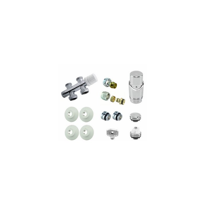 Riko Komplettes gerades Bodenanschlussset 16x2,0 mm + 15 mm Klemmring, Chrom