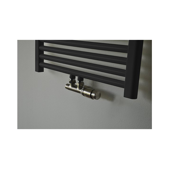 Riko Thermostat-Unterblock-Set, winklig-rechts, Gebürsteter Stahl