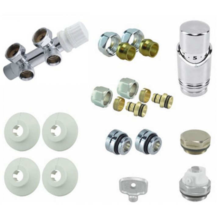 Riko Komplettes winkliges Bodenanschlussset (links) 16x2,0 mm + 15 mm Klemmring, Chrom