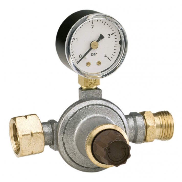 Einstellbarer Flaschenregler mit Manometer, 0,5–4 bar, Durchfluss 8 kg/h, 1/4" Innengewinde x 1/4" Innengewinde