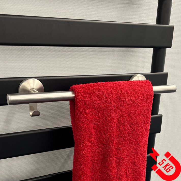 BSXL Magnetisches 500 mm Handtuchregal mit Haken für Heizkörper – Gebürsteter Edelstahl