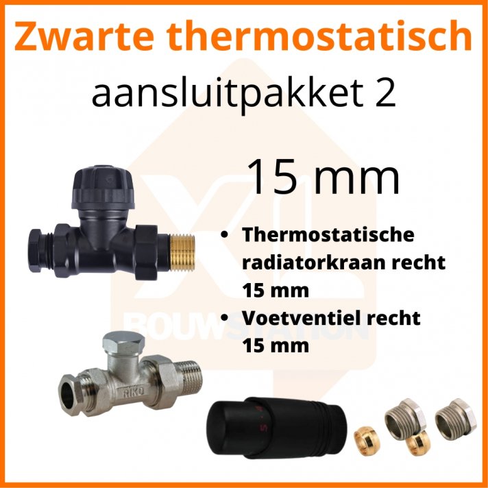 Eco 4 Schwarzes Thermostat-M30-Anschlussset 2 für 15 mm Rohr