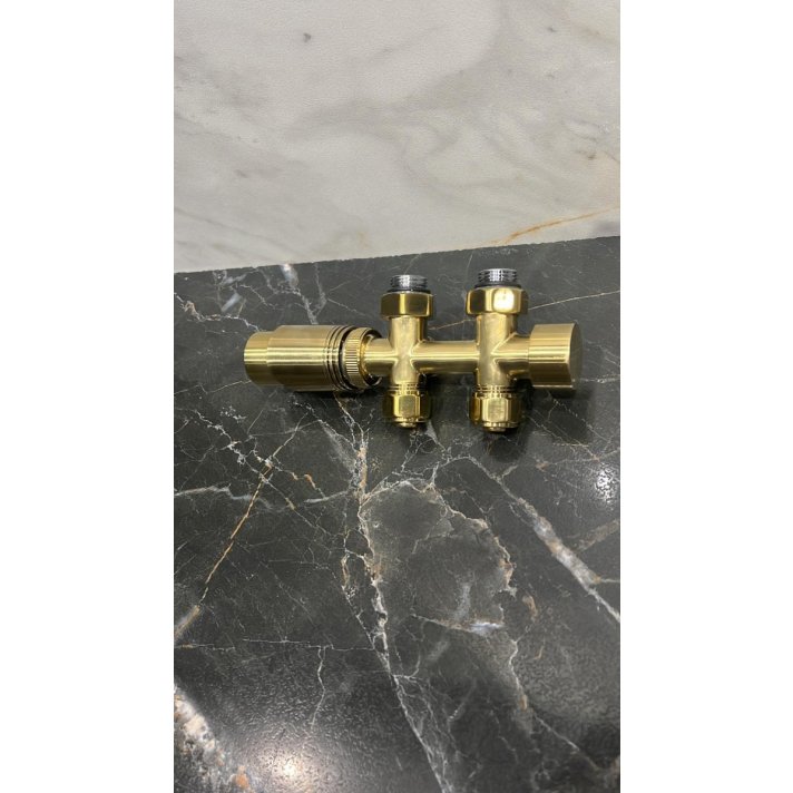 Goldenes Heizkörper-Anschlussset, gerade, für Heizkörper mit unterem Anschluss, für 16 mm Rohr