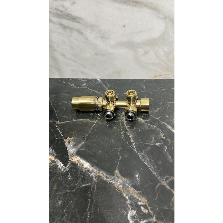 Goldenes Heizkörper-Anschlussset, Winkel, für Heizkörper mit unterem Anschluss, für 16 mm Rohr