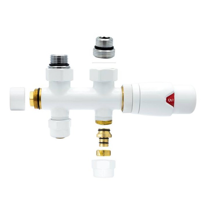 Weißes Heizkörper-Anschlussset, gerade, für Heizkörper mit unterem Anschluss, für 16 mm Rohr