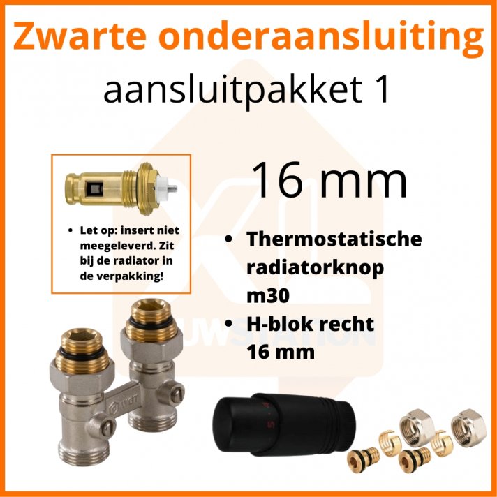 Eco 8 Schwarzes Thermostat-Anschlussset 1 für 16 mm Rohr