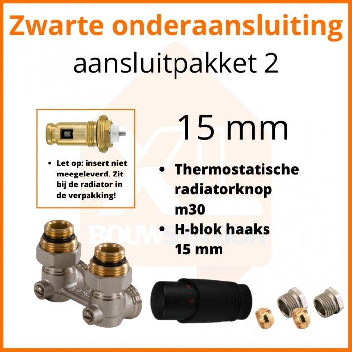 Eco 8 Schwarzes Thermostat-Anschlussset 2 für 15 mm Rohr