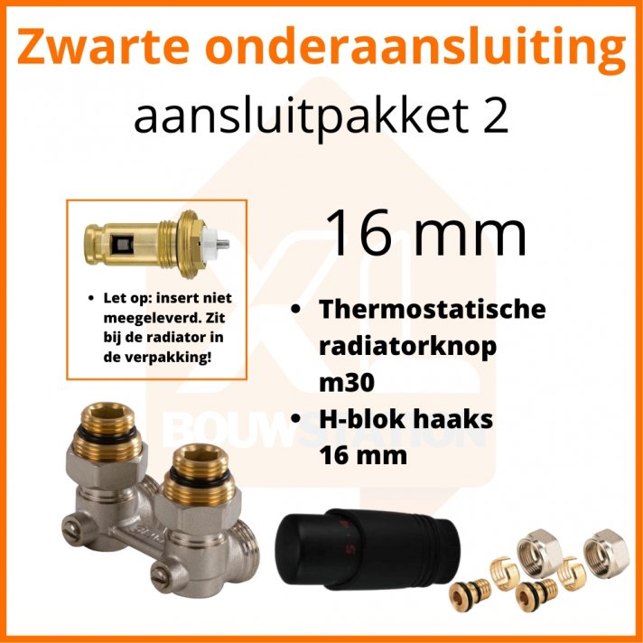 Eco 8 Schwarzes Thermostat-Anschlussset 2 für 16 mm Rohr