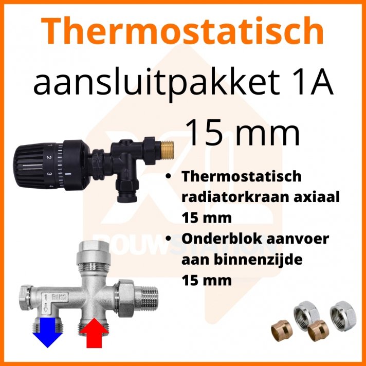 Eco 4 Schwarzes Thermostat-M30-Anschlussset 1A für 15 mm Rohr