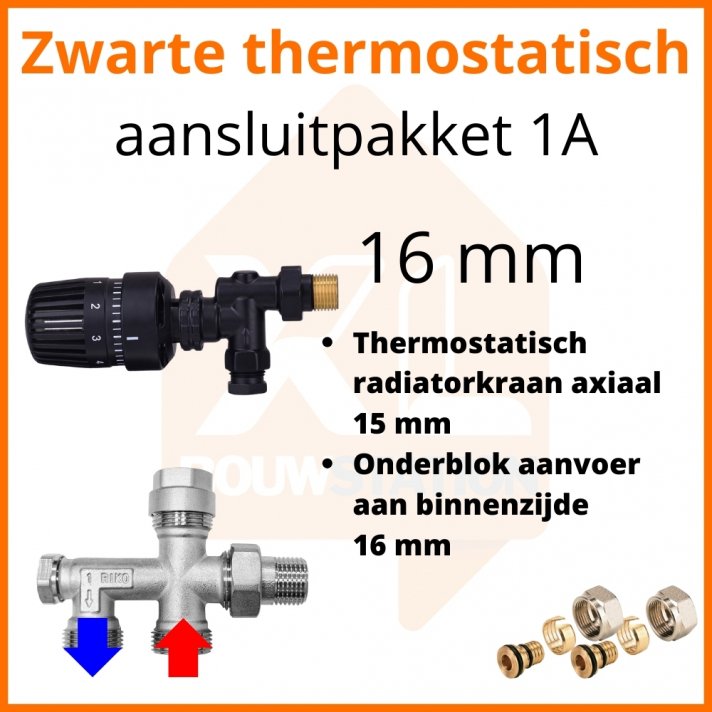 Eco 4 Schwarzes Thermostat-M30-Anschlussset 1A für 16 mm Rohr
