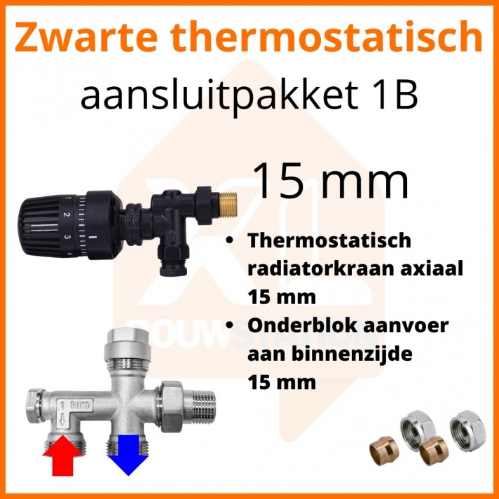 Eco 4 Schwarzes Thermostat M30 Anschlussset 1B für 15 mm Rohr
