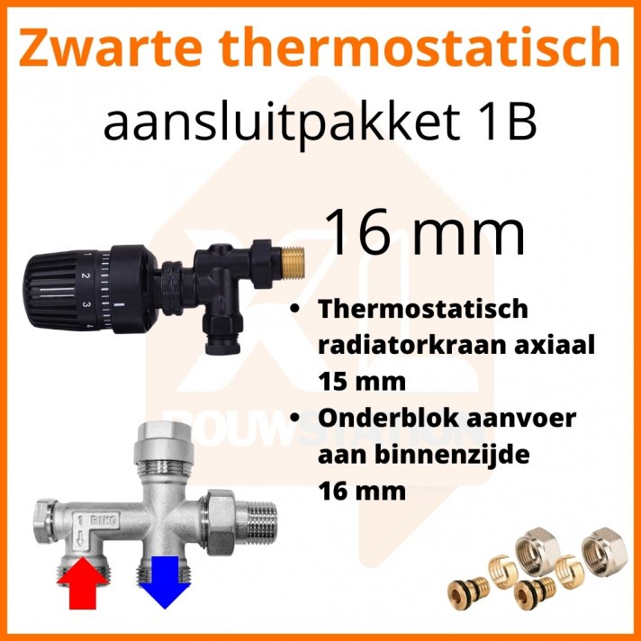 Eco 4 Schwarzes Thermostat M30 Anschlussset 1B für 16 mm Rohr