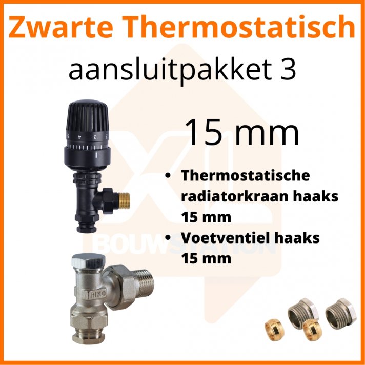 Eco 4 Schwarzes Thermostat M30 Anschlussset 3 für 15 mm Rohr