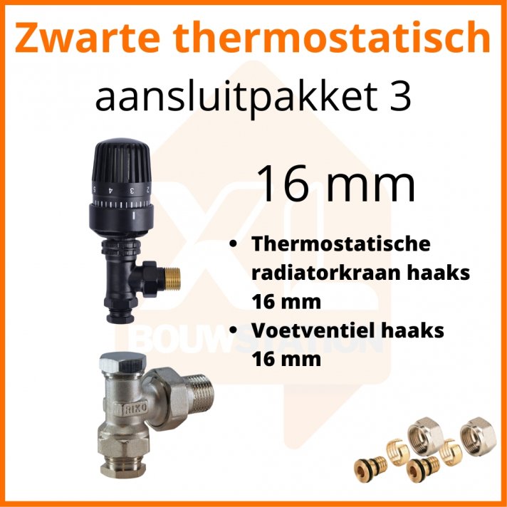 Eco 4 Schwarzes Thermostat-M30-Anschlussset 3 für 16 mm Rohr