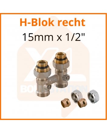 Zweirohr - Hahnblock in Durchgangsform 15mm x 1/2''