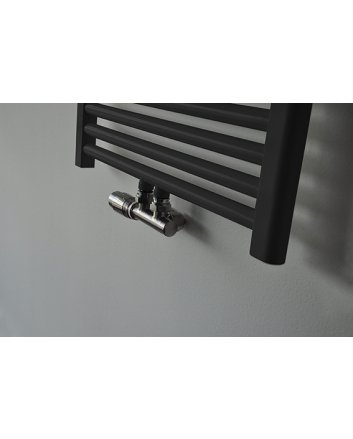 Riko Thermostat-Unterblock-Set, winklig-links, Gebürsteter Stahl