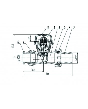 Thermostatventil ohne Kopf 1/2", gerade, inkl. Adapter
