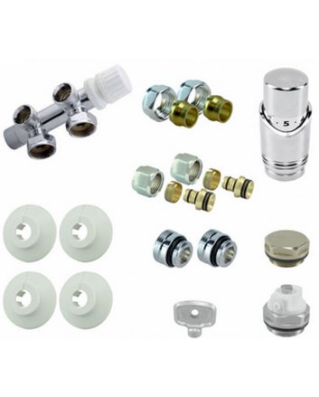 Riko Komplettes winkliges Bodenanschlussset (rechts) 16x2,0 mm + 15 mm Klemmring, Chrom