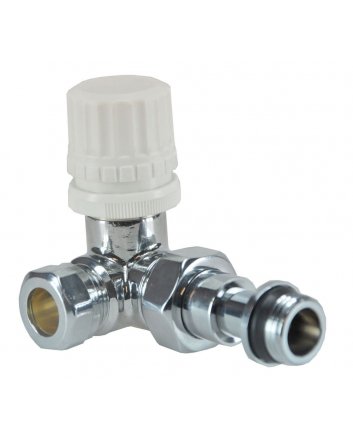 Luxus Thermostatventil 1/2" x 15 mm (M22) Klemm, winklig rechts, Chrom