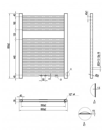 Best-Design Zero-White Handtuchheizkörper Weiß 445 W 800x600