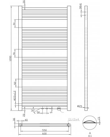 Best-Design Zero-White Handtuchheizkörper Weiß 729 W 1200x600