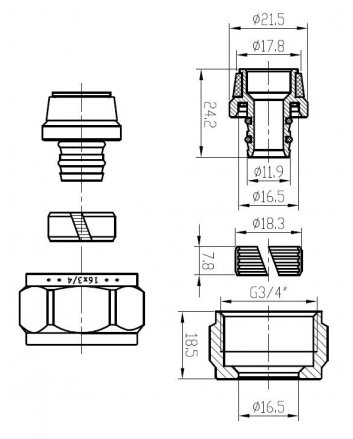 Luxuriöser Adapter 16 x 2,0 mm Eurokonus, Chrom